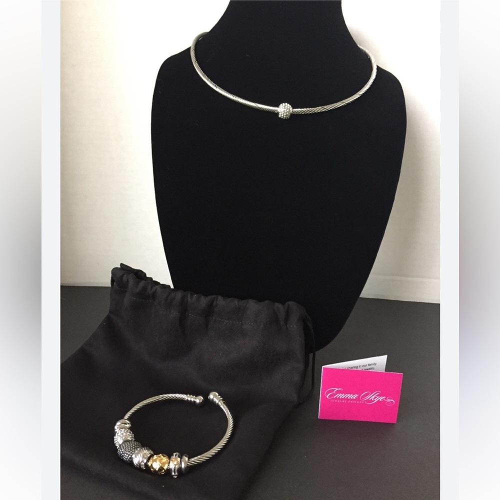 Emma Skye HSN Rhinestone Bead and Cable Charm Necklace and Bracelet Demi-Parure!